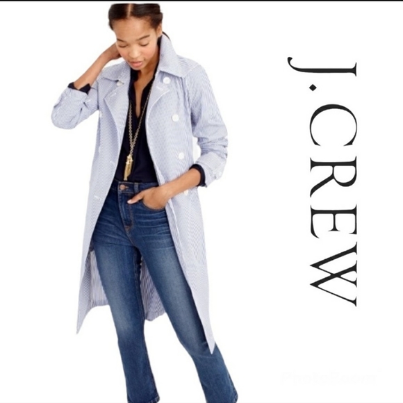 J. Crew Jackets & Blazers - J.Crew, Blue and White Stripe Trench Coat, Size 12